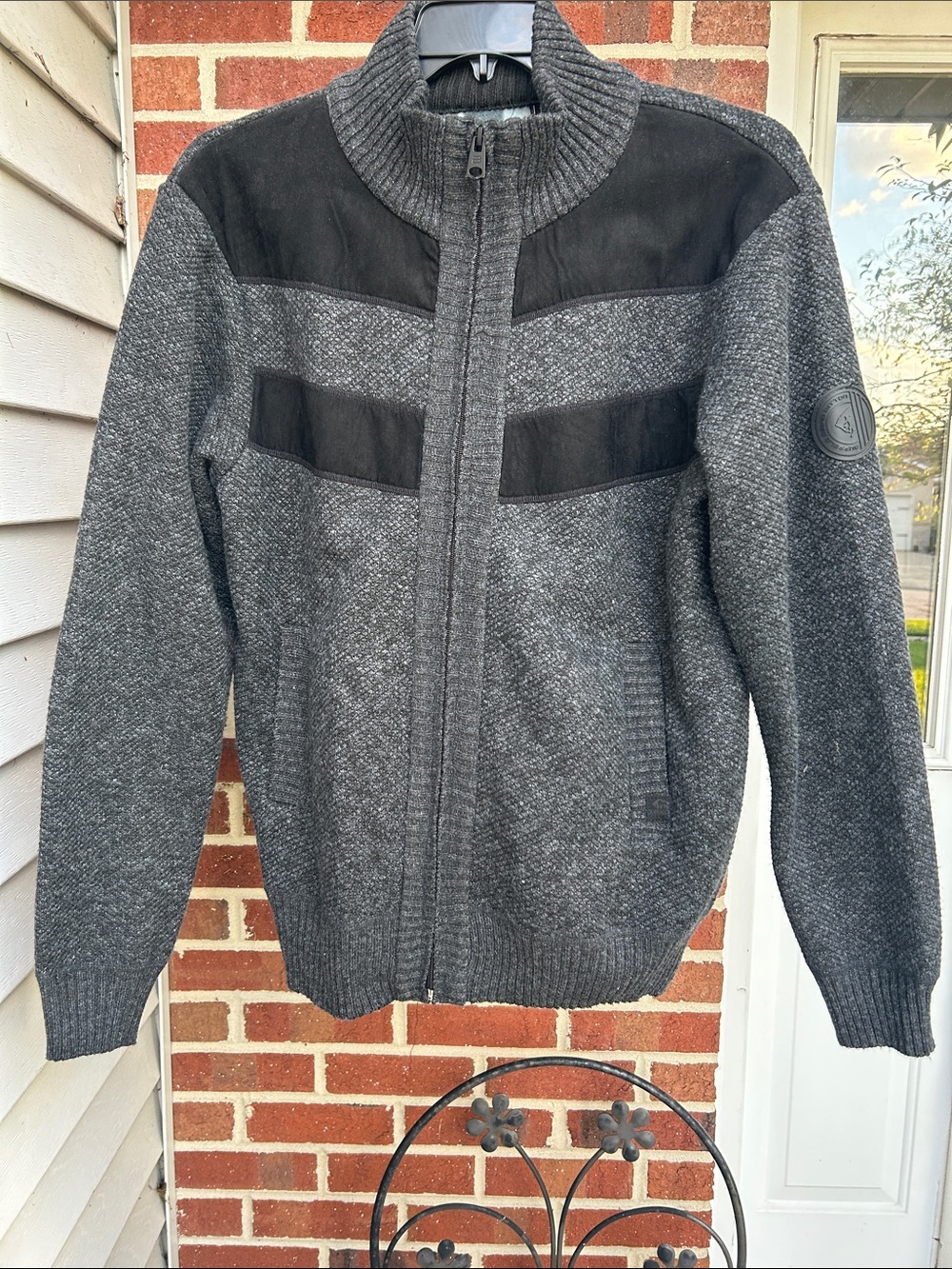 Buffalo David Bitton Men's Dark Gray Zip-Up Sweater with Black Panels